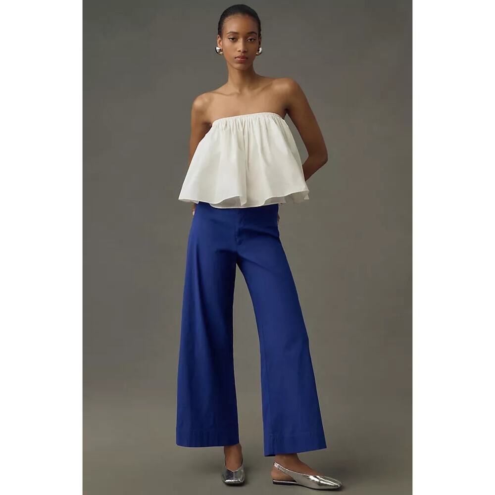 Maeve Royal Blue Wide-Leg Pants with Ivory Top (Image)